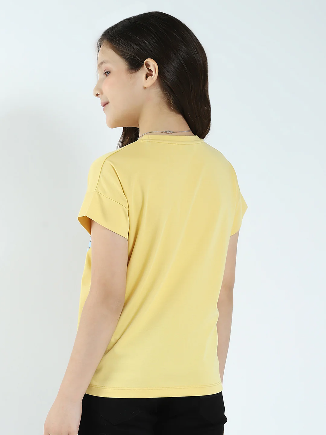 Girls Yellow Printed Round Neck Half Sleeve Top - Image 5