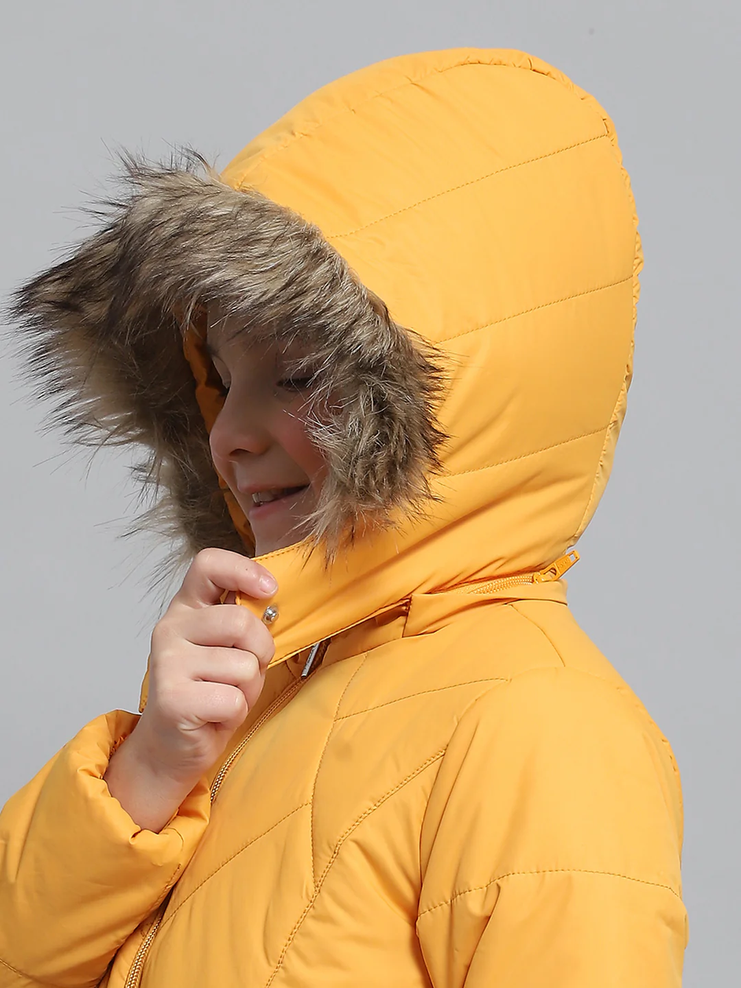 Girls Yellow Solid Hooded Full Sleeve Jacket - Image 7