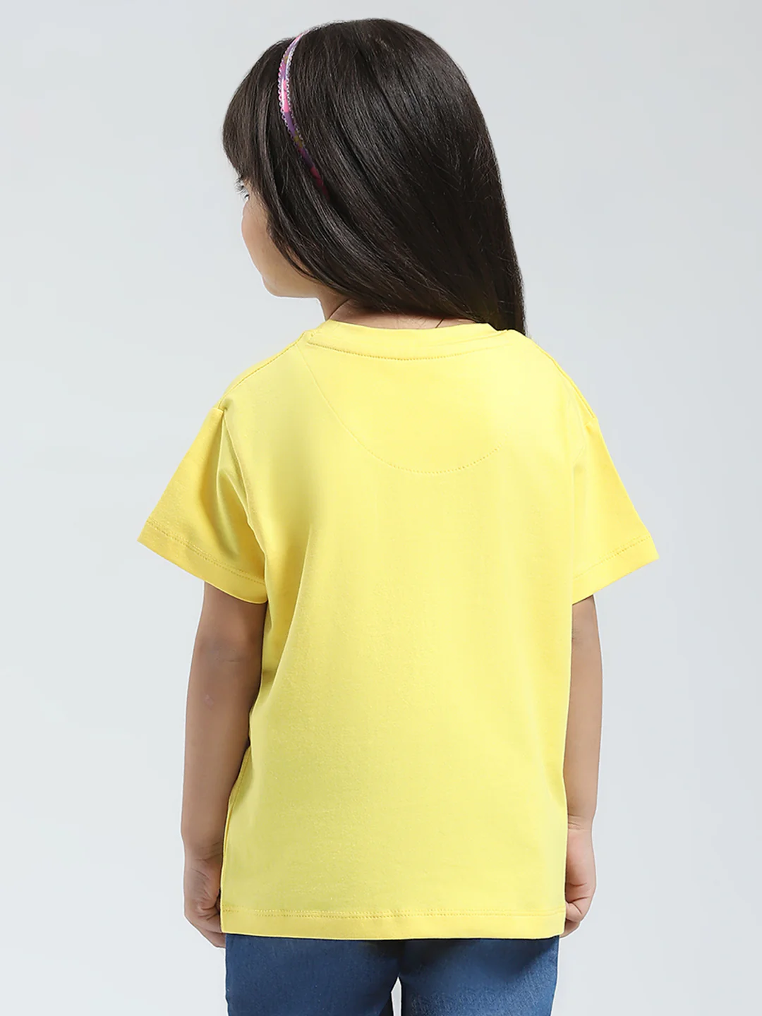Girls Yellow Solid Round Neck Half Sleeve Top - Image 5