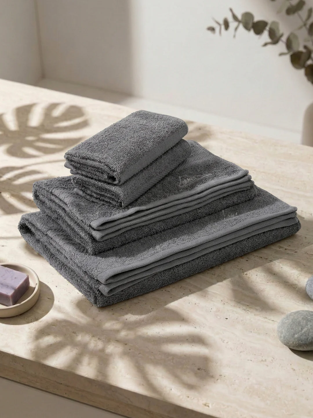 Grey 100% Cotton Solid 380 GSM Bath Towel Jazz 4 Pc Set Gifting Box Pack - Image 2