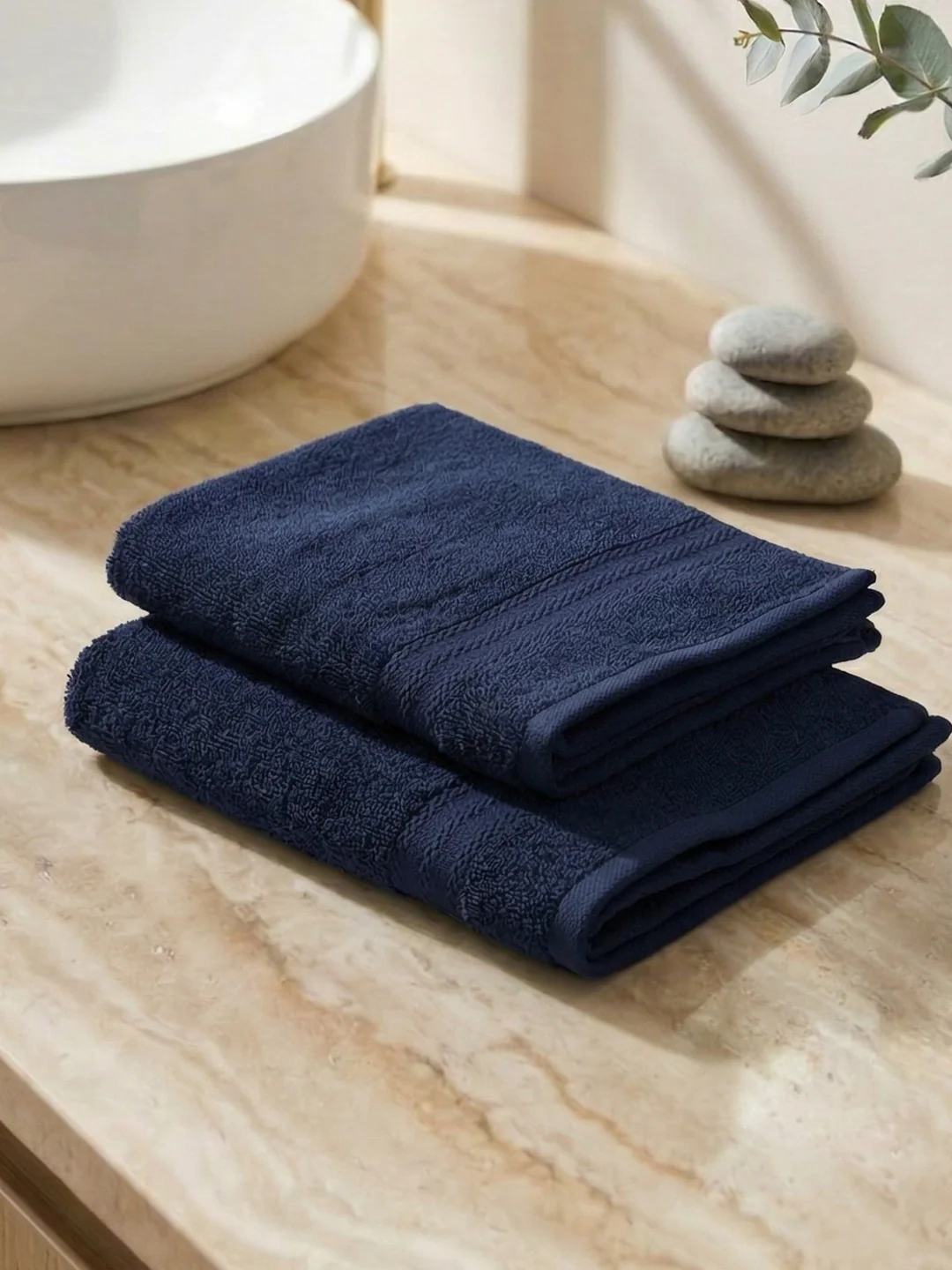 Insignia Blue Pure Cotton Solid 380 GSM Hand Towel 2 Pc Set (Jazz Collection) - Image 2
