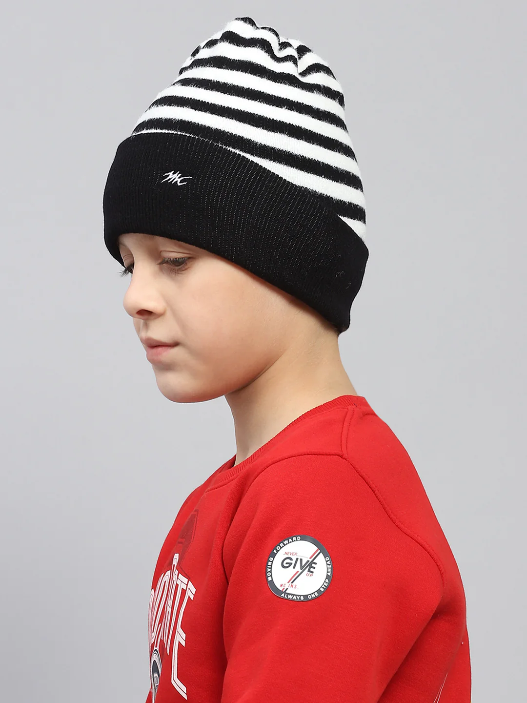 Kids Black Self Design Cap - Image 3