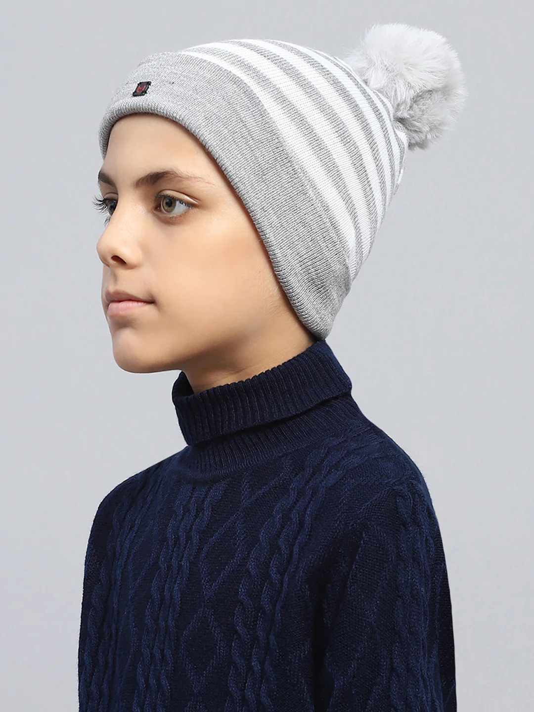 Kids Grey Self Design Cap - Image 3