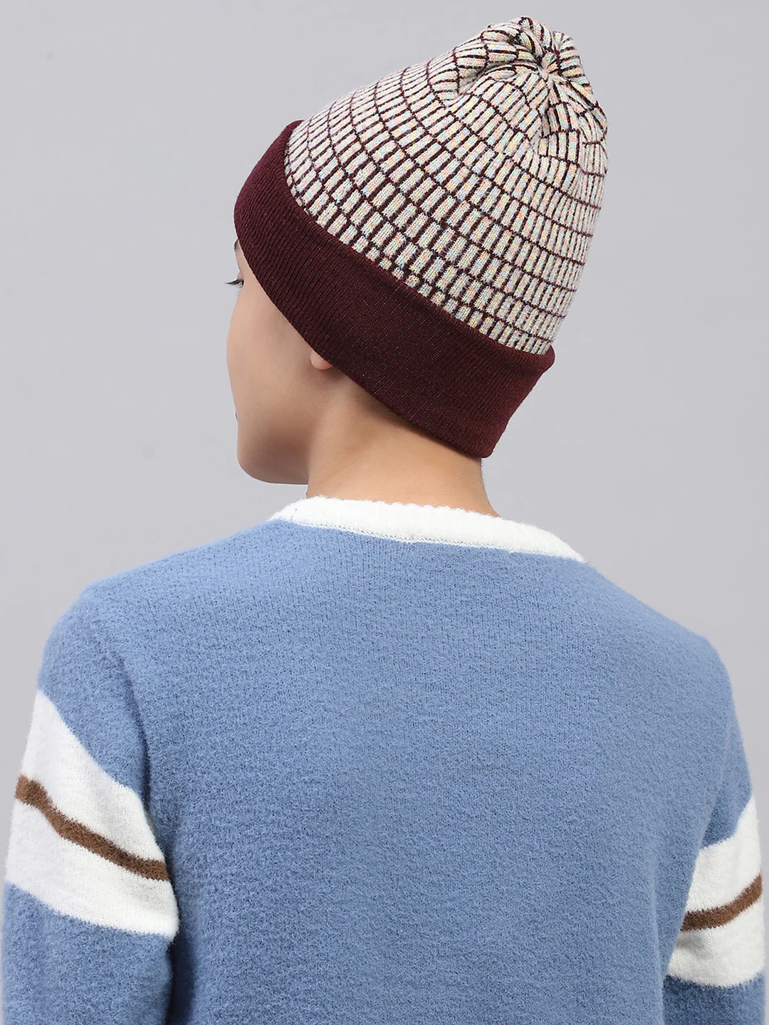Kids Maroon Self Design Cap - Image 5