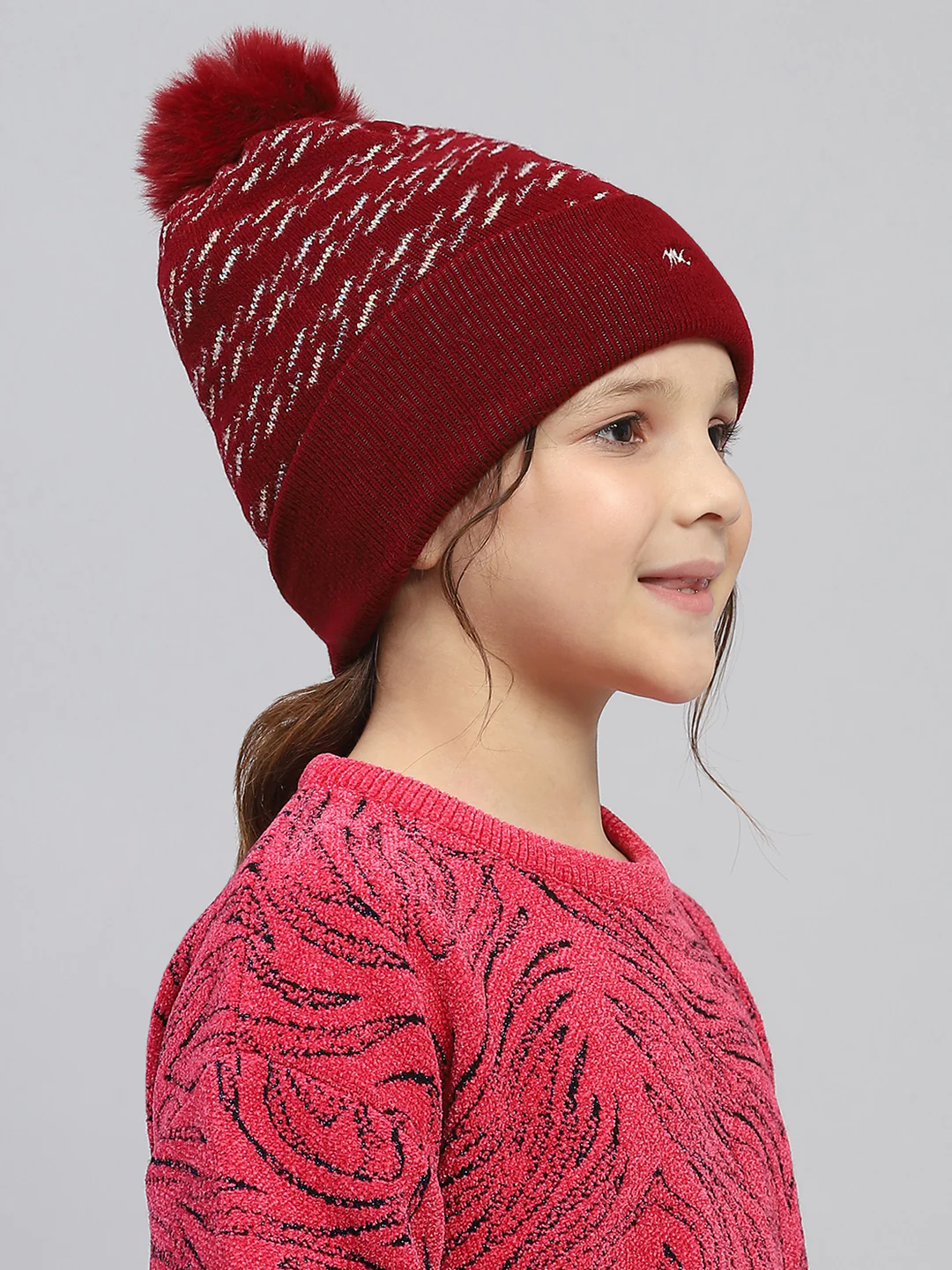 Kids Maroon Self Design Cap - Image 4