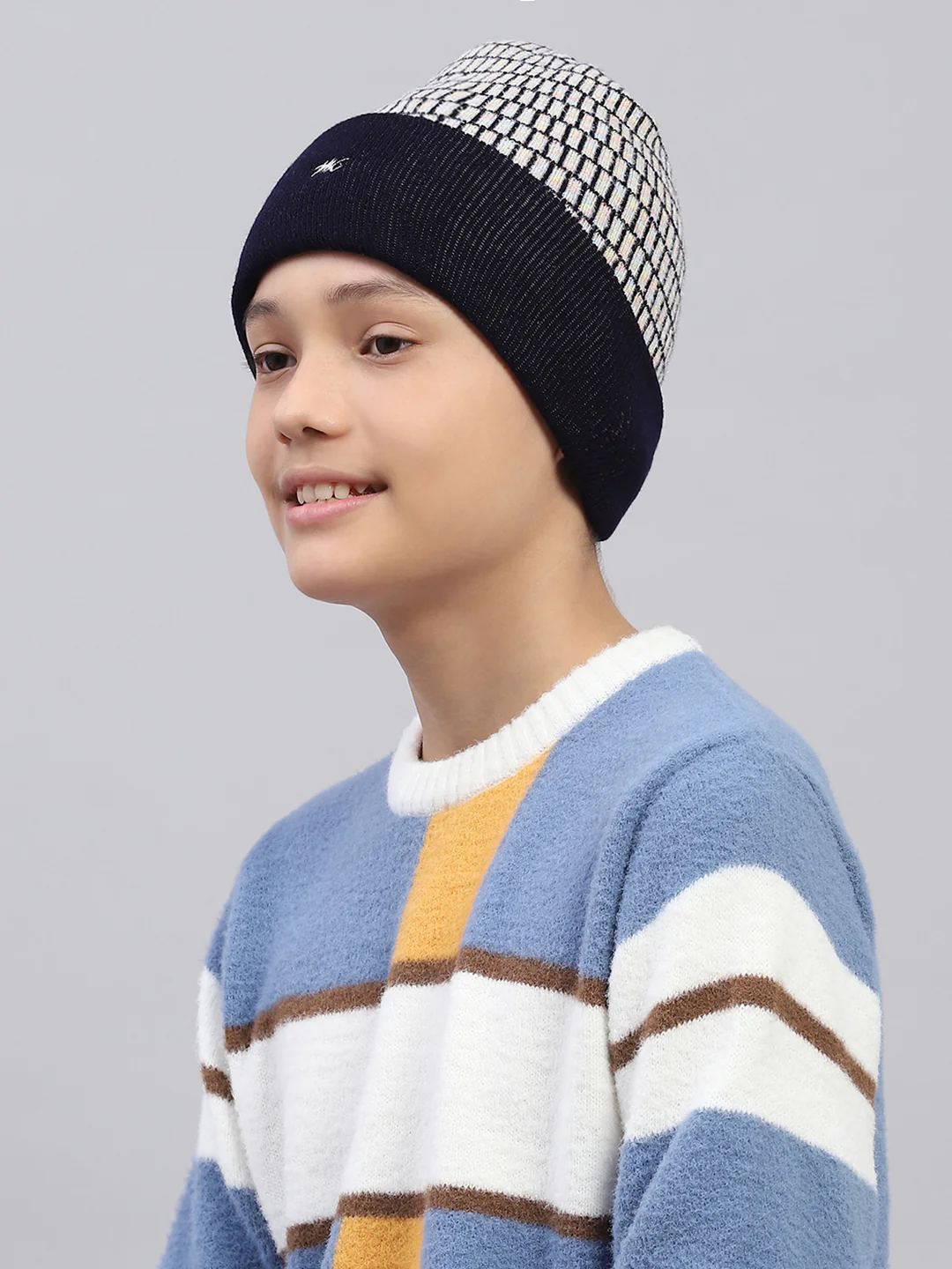 Kids Navy Blue Self Design Cap - Image 3