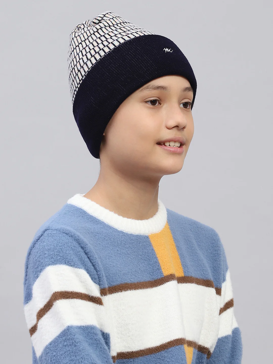 Kids Navy Blue Self Design Cap - Image 4