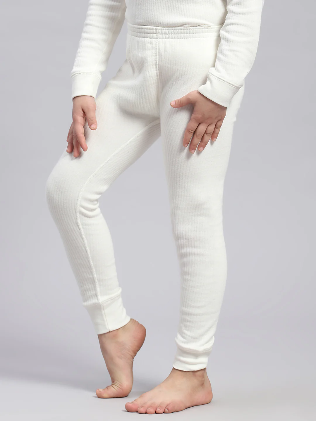 Kids-Unisex White Solid Thermal Lower - Image 3