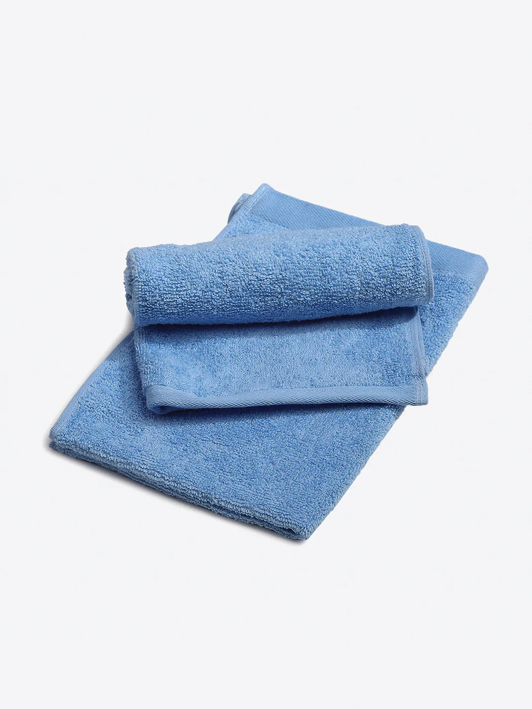Light Blue Cotton Solid 350 GSM Hand Towel (Pack of 2) - Image 2