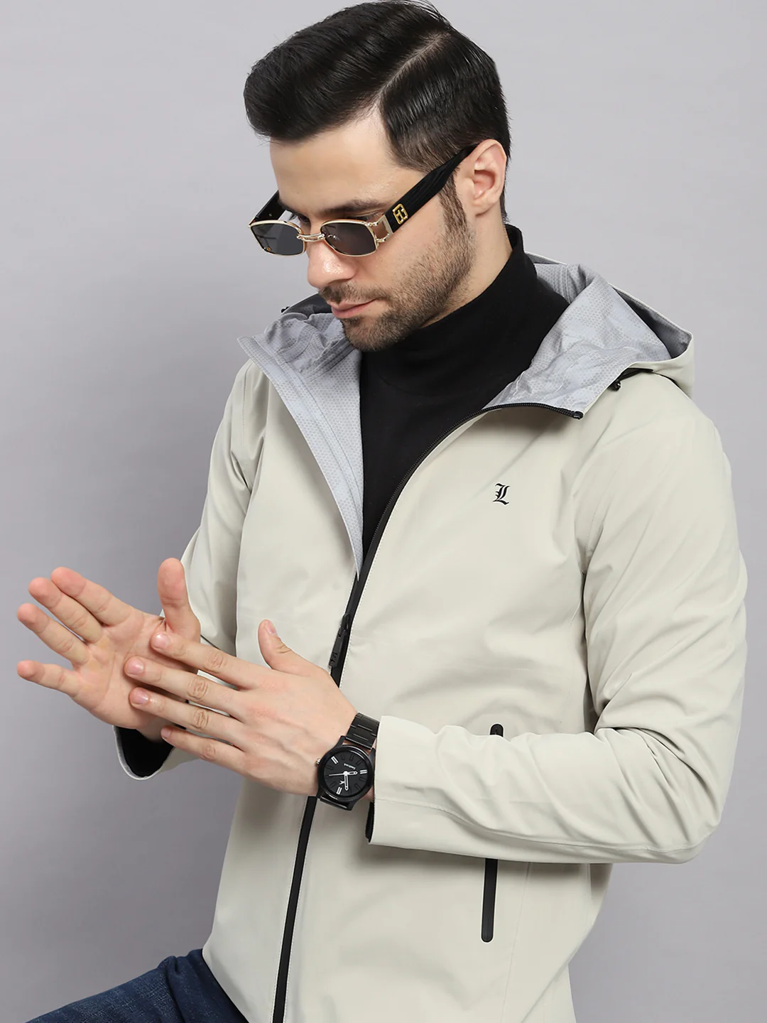 Luxuria Men Beige Check Hooded Full Sleeve Reversible Jacket - Image 6