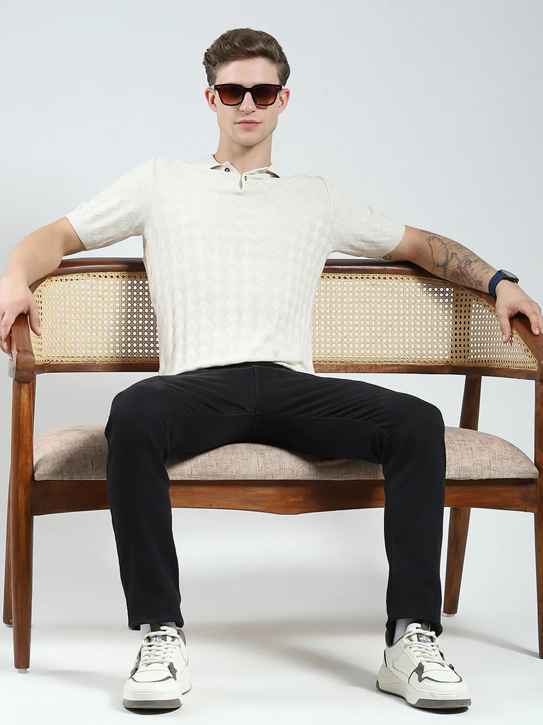 Luxuria Men Beige Self Design Collar Half Sleeve T-Shirt - Image 2