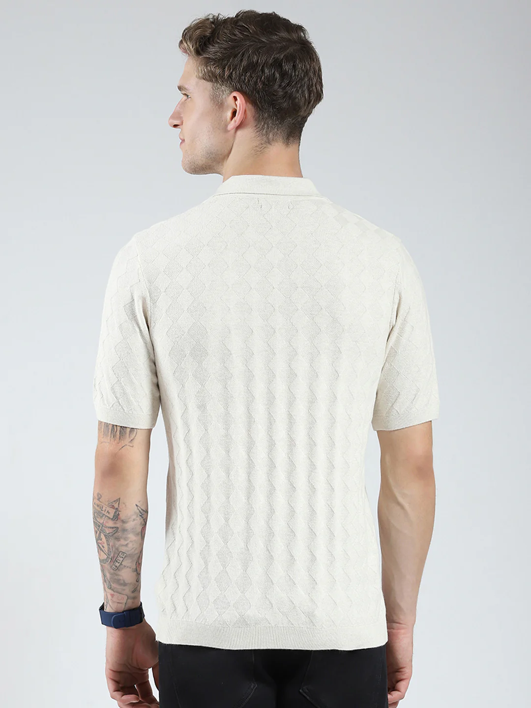 Luxuria Men Beige Self Design Collar Half Sleeve T-Shirt - Image 5
