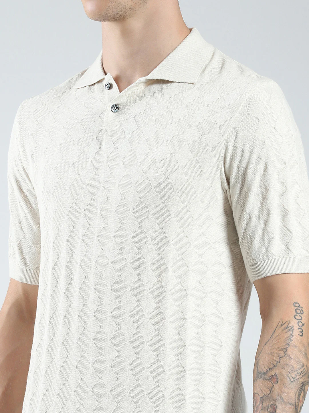 Luxuria Men Beige Self Design Collar Half Sleeve T-Shirt - Image 7