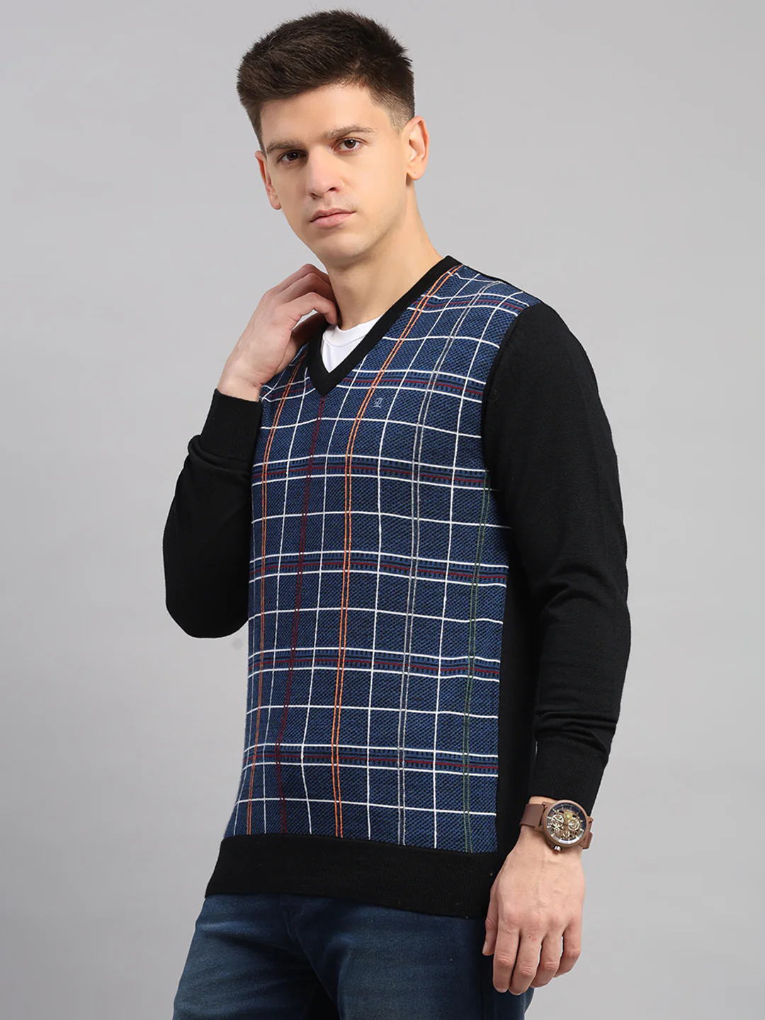 Luxuria Men Black Printed V Neck Full Sleeve Pullover - Image 3