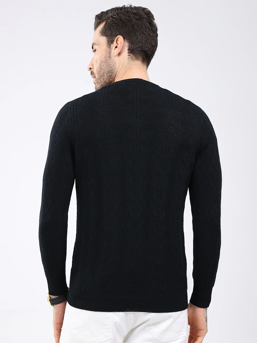 Luxuria Men Black Self Design V Neck Full Sleeve Pullover - Image 5