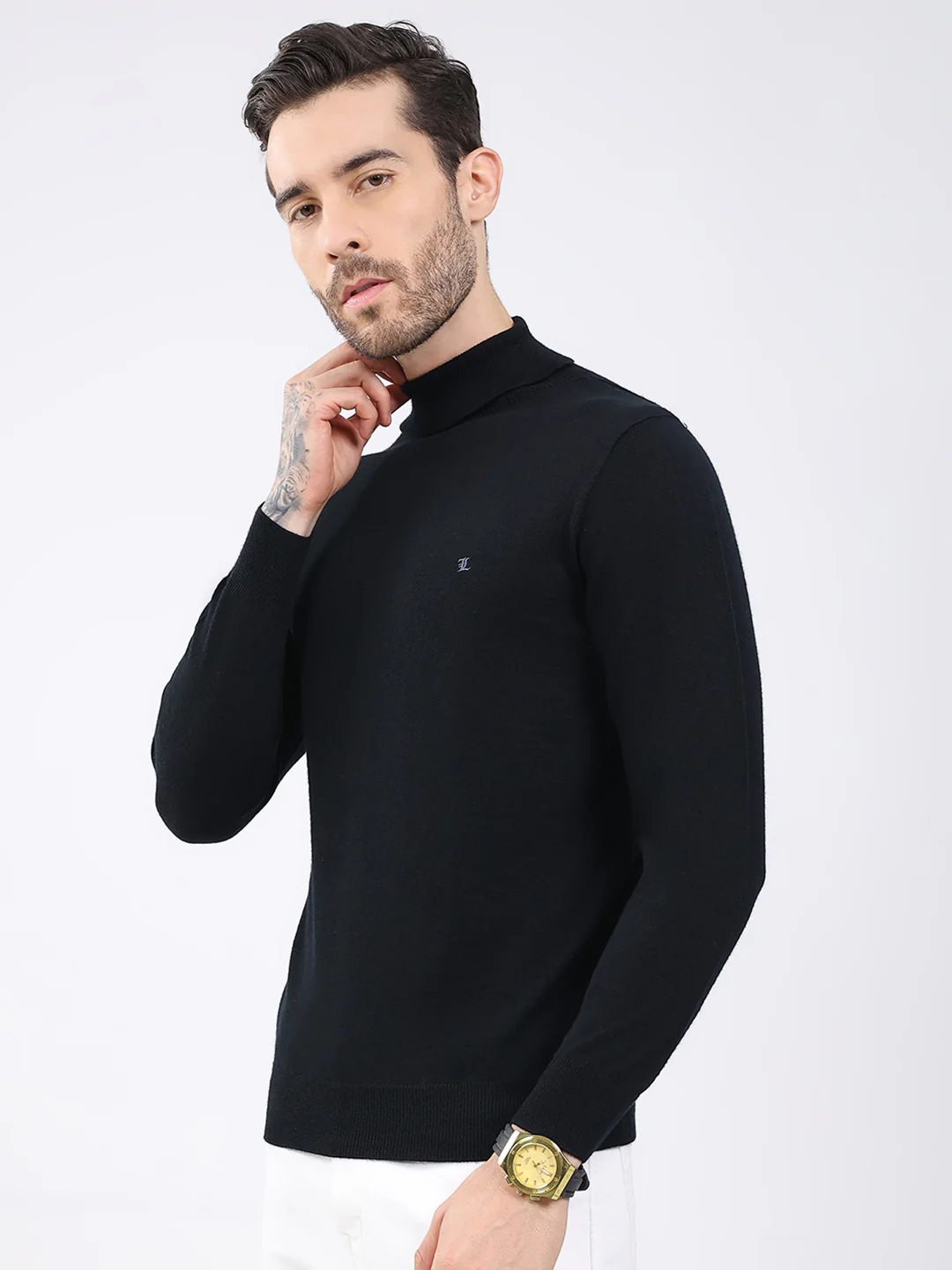 Luxuria Men Black Solid High Neck Full Sleeve Pullover - Image 3