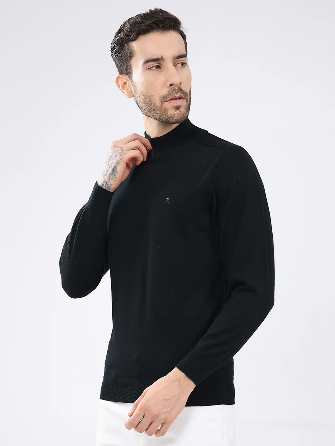 Luxuria Men Black Solid High Neck Full Sleeve Pullover - Image 3