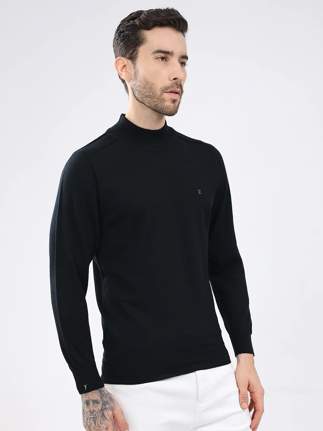 Luxuria Men Black Solid High Neck Full Sleeve Pullover - Image 4