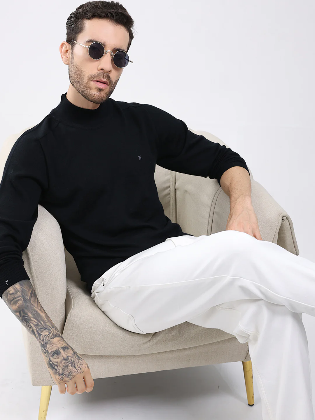 Luxuria Men Black Solid High Neck Full Sleeve Pullover - Image 6