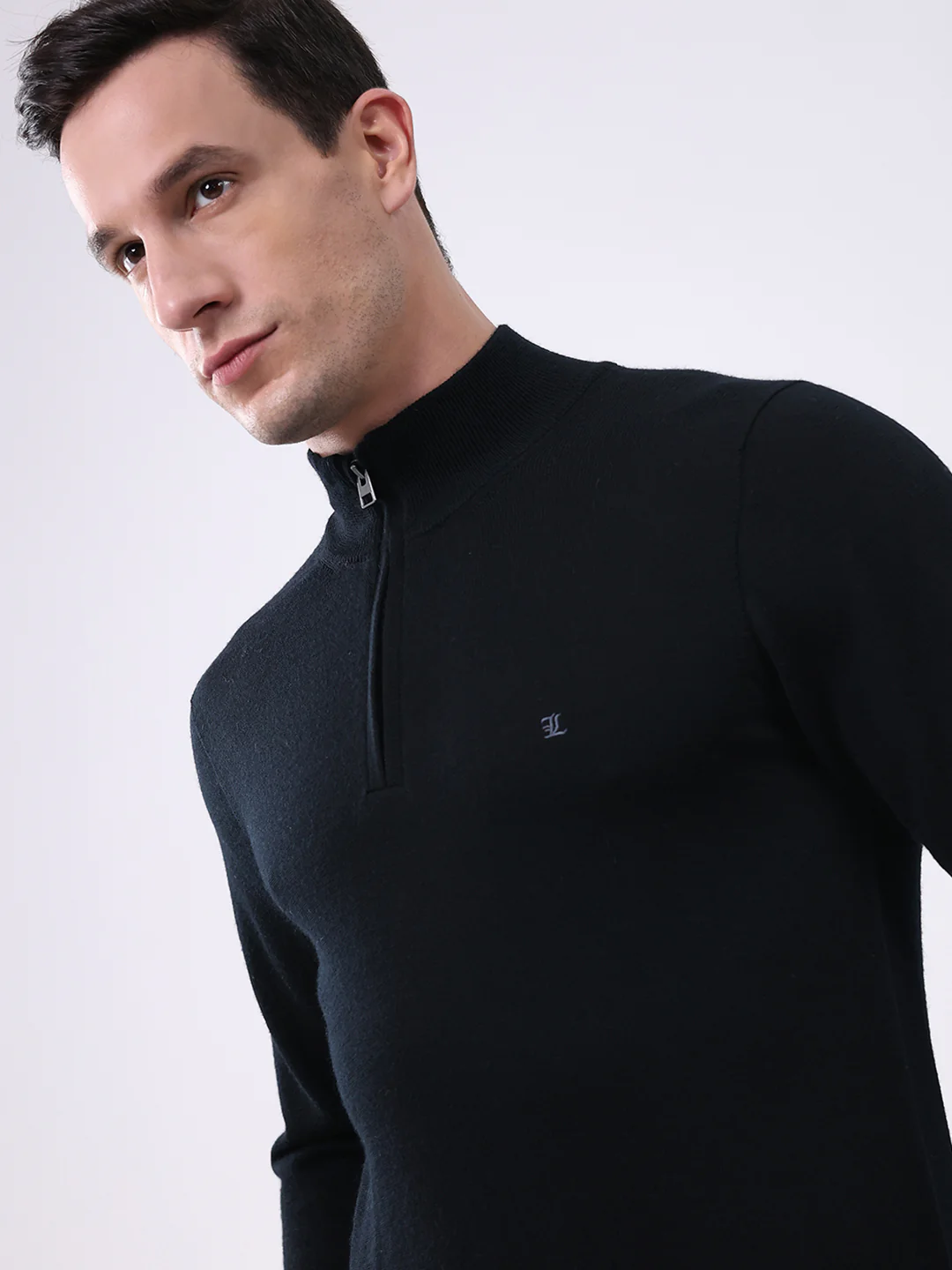 Luxuria Men Black Solid Mock Neck Full Sleeve Pullover - Image 6