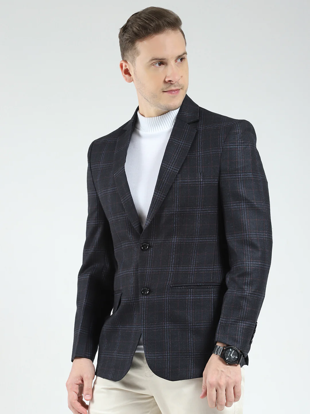 Luxuria Men Black Solid Notch Lapel Collar Full Sleeve Blazer - Image 3