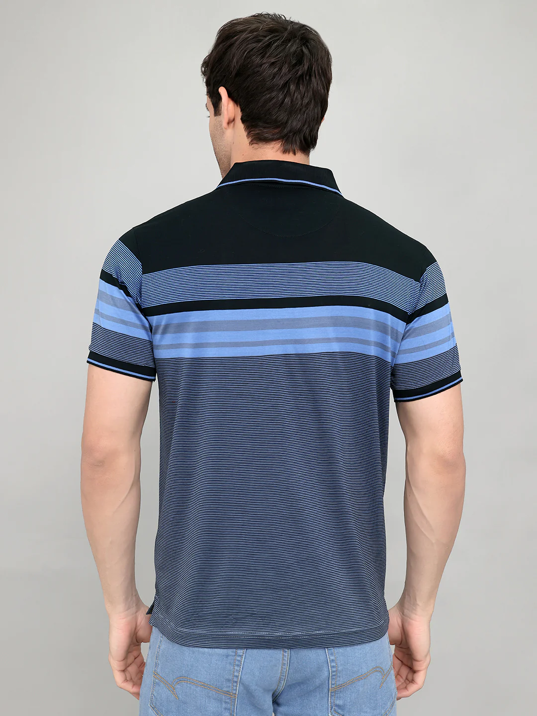 Luxuria Men Black Stripe Collar Half Sleeve T-Shirt - Image 5