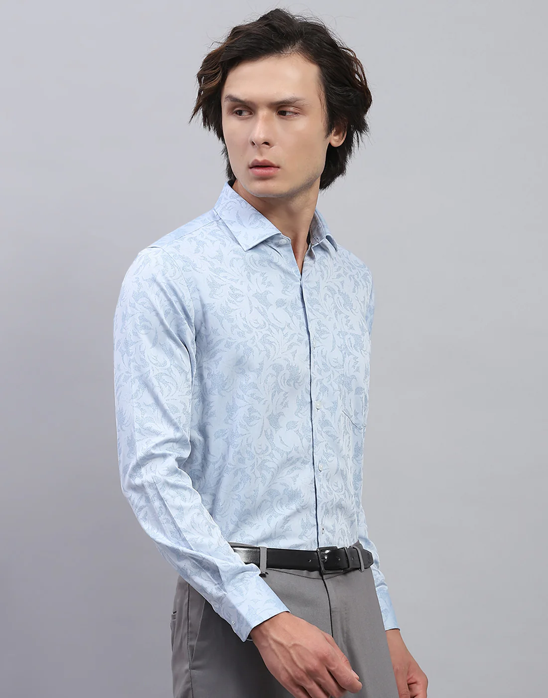 Luxuria Men Blue Floral Print Collar Full Sleeve Shirt - Image 4
