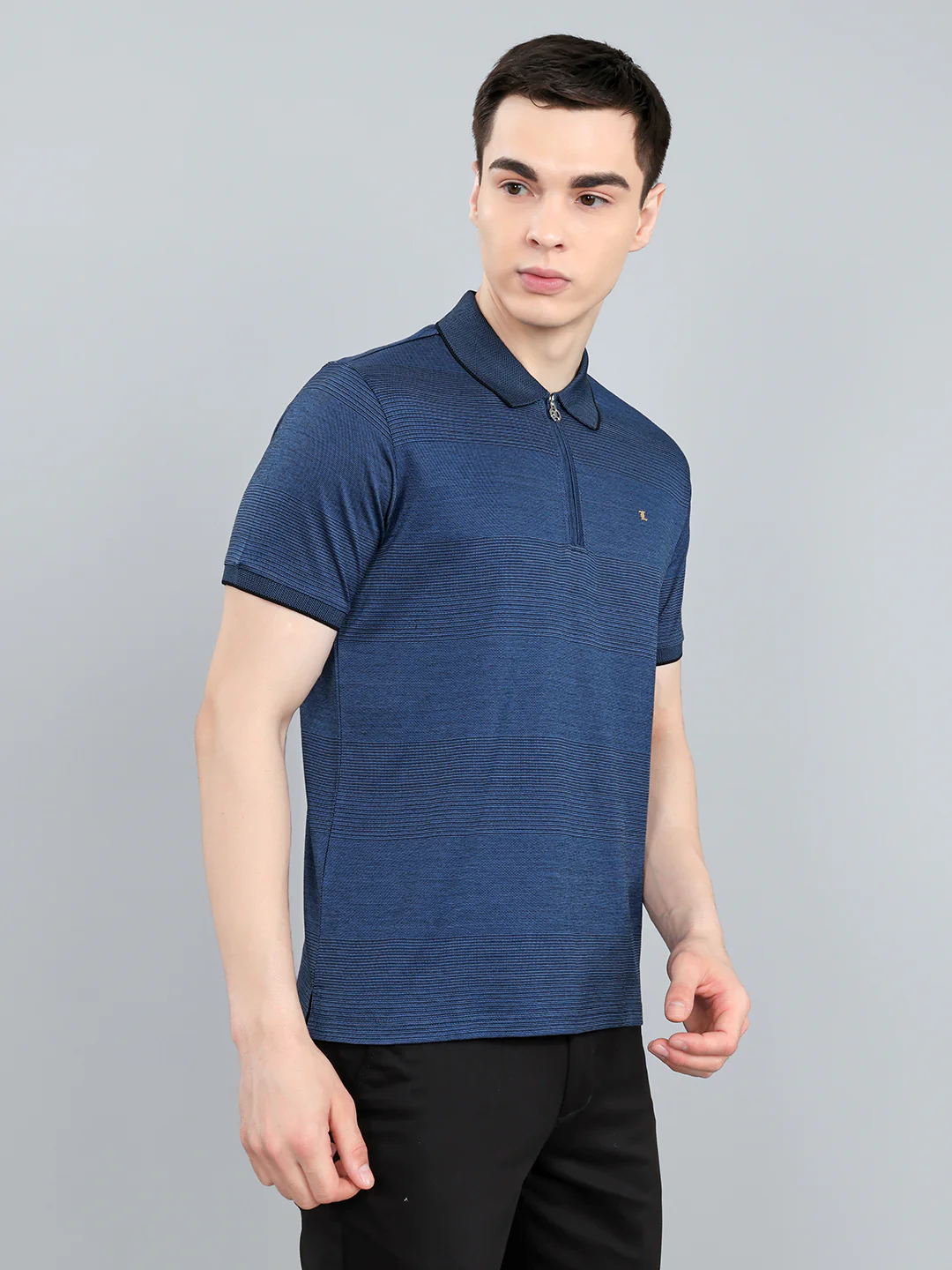 Luxuria Men Blue Printed Collar Half Sleeve T-Shirt - Image 3