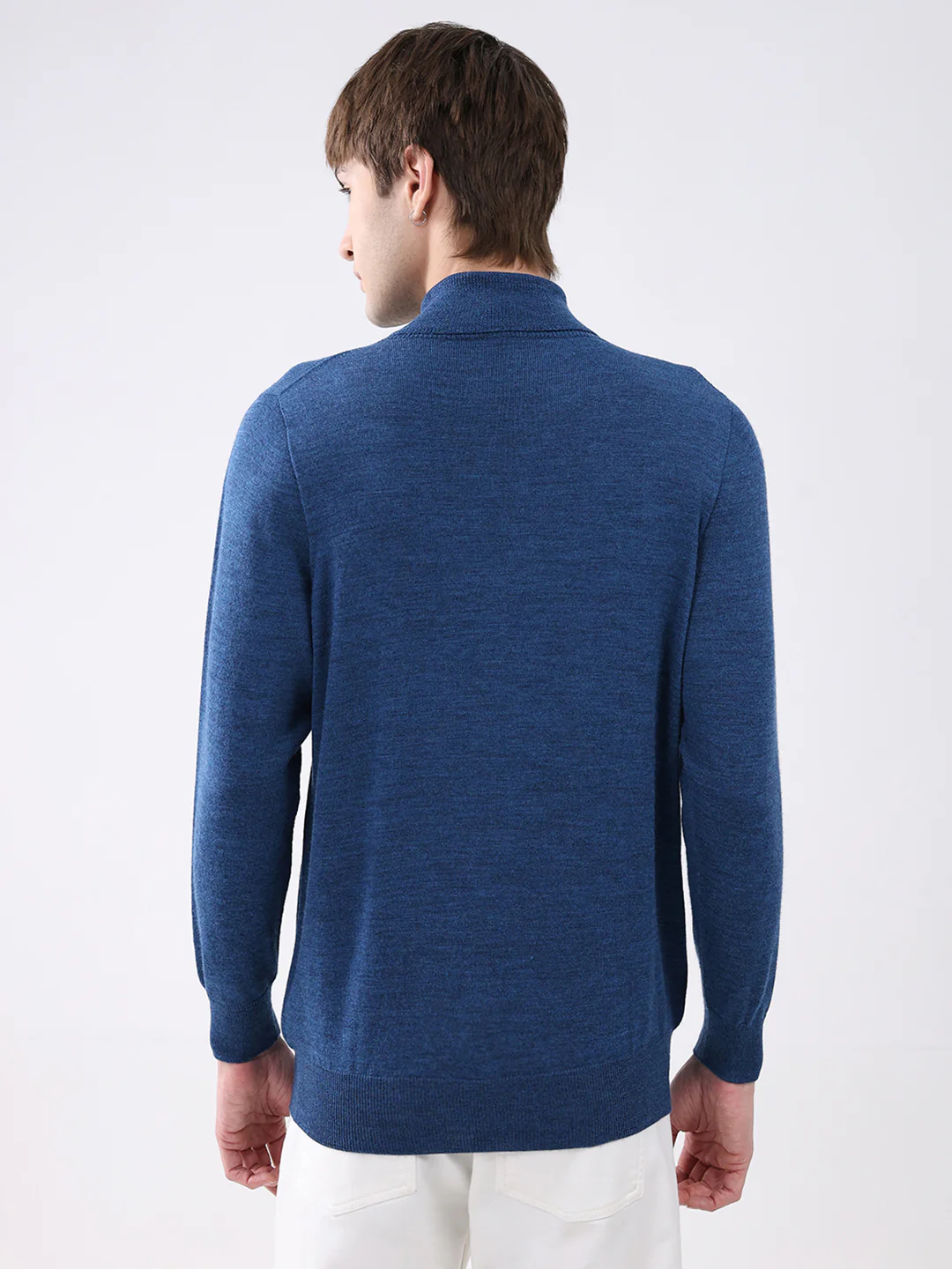 Luxuria Men Blue Solid High Neck Full Sleeve Pullover - Image 5