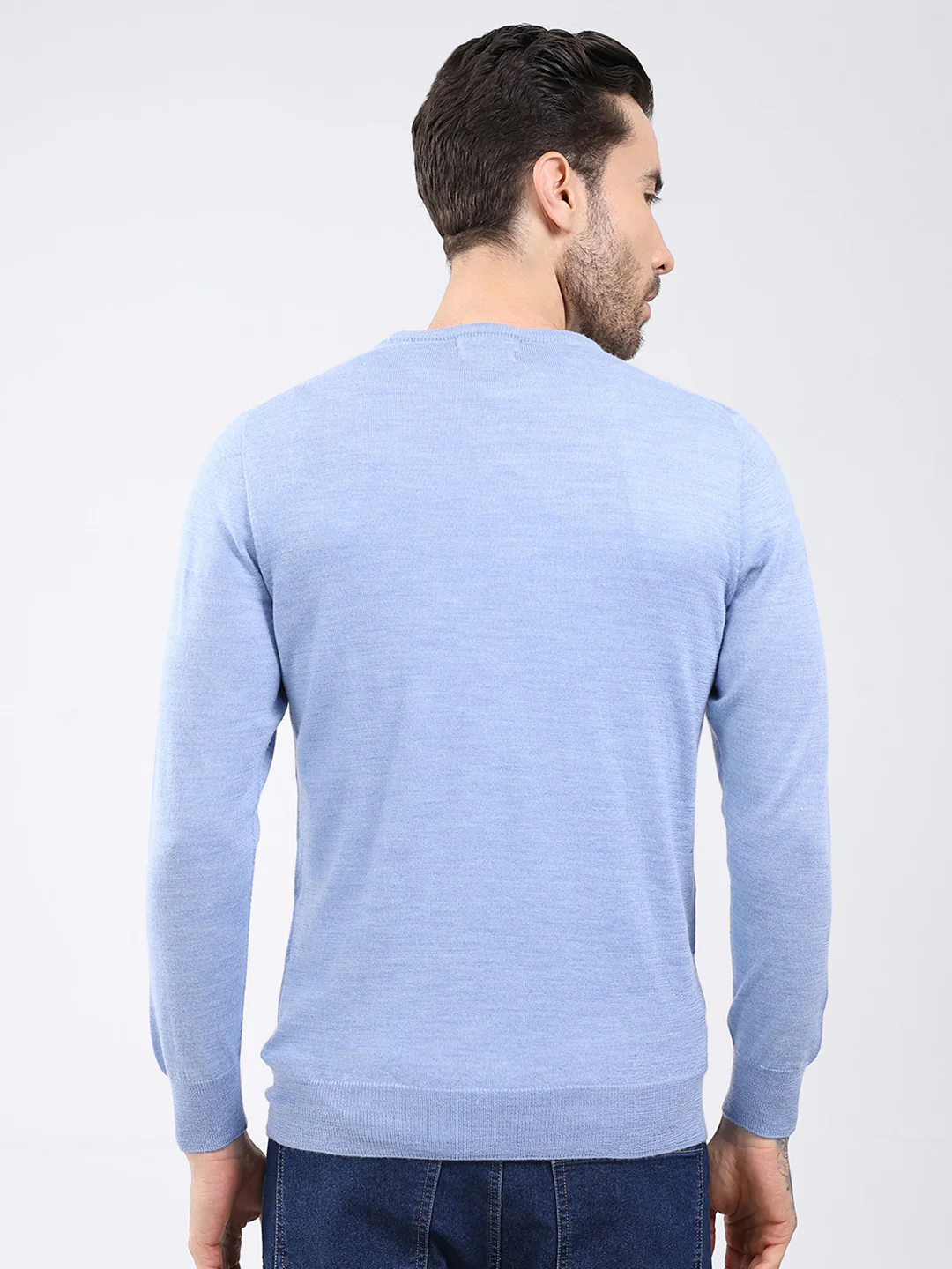 Luxuria Men Blue Solid Round Neck Full Sleeve Pullover - Image 5