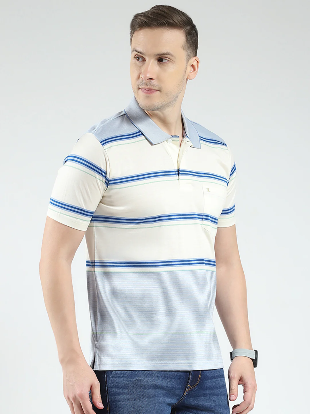 Luxuria Men Blue Stripe Collar Half Sleeve T-Shirt - Image 4