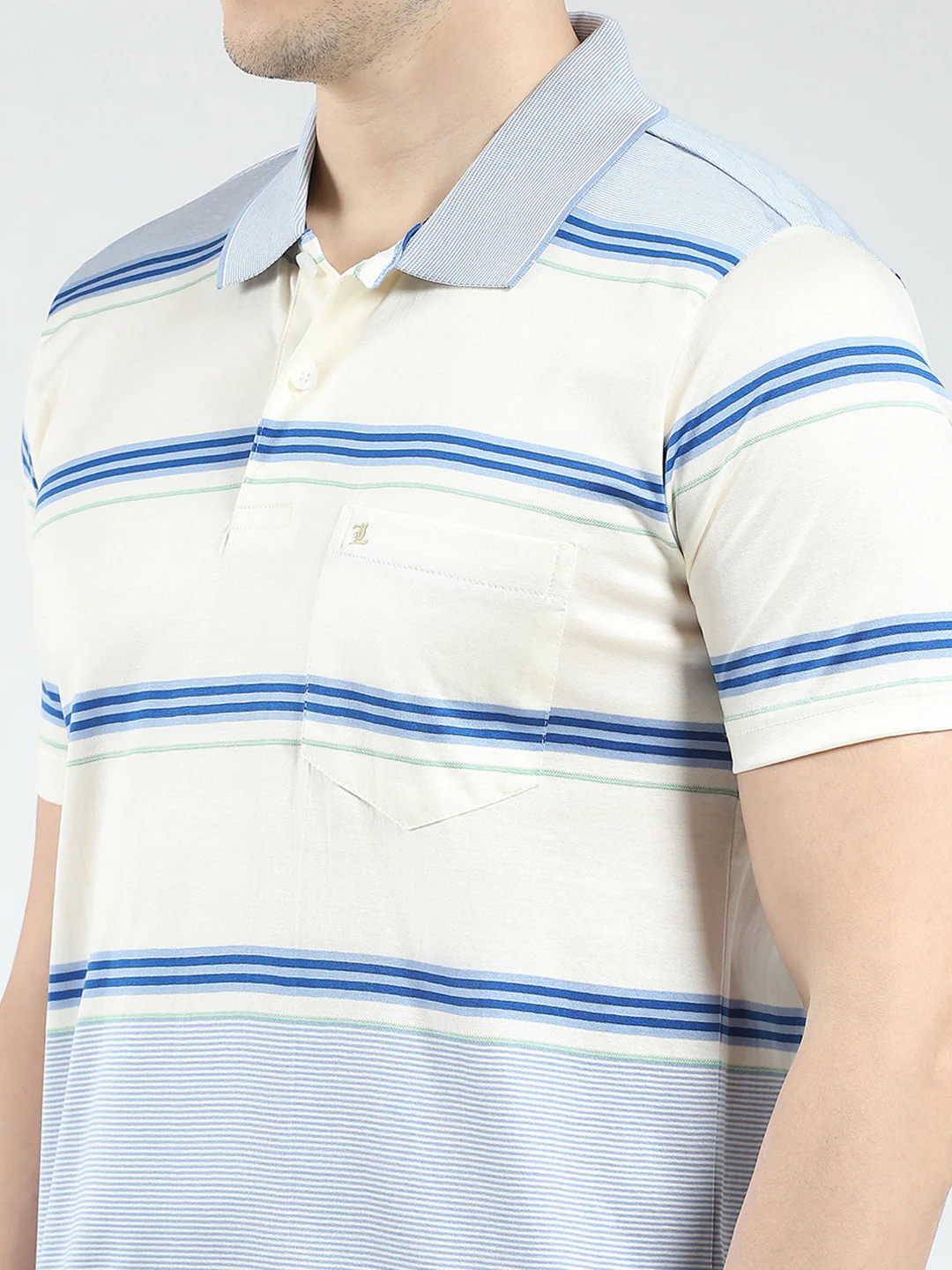 Luxuria Men Blue Stripe Collar Half Sleeve T-Shirt - Image 6