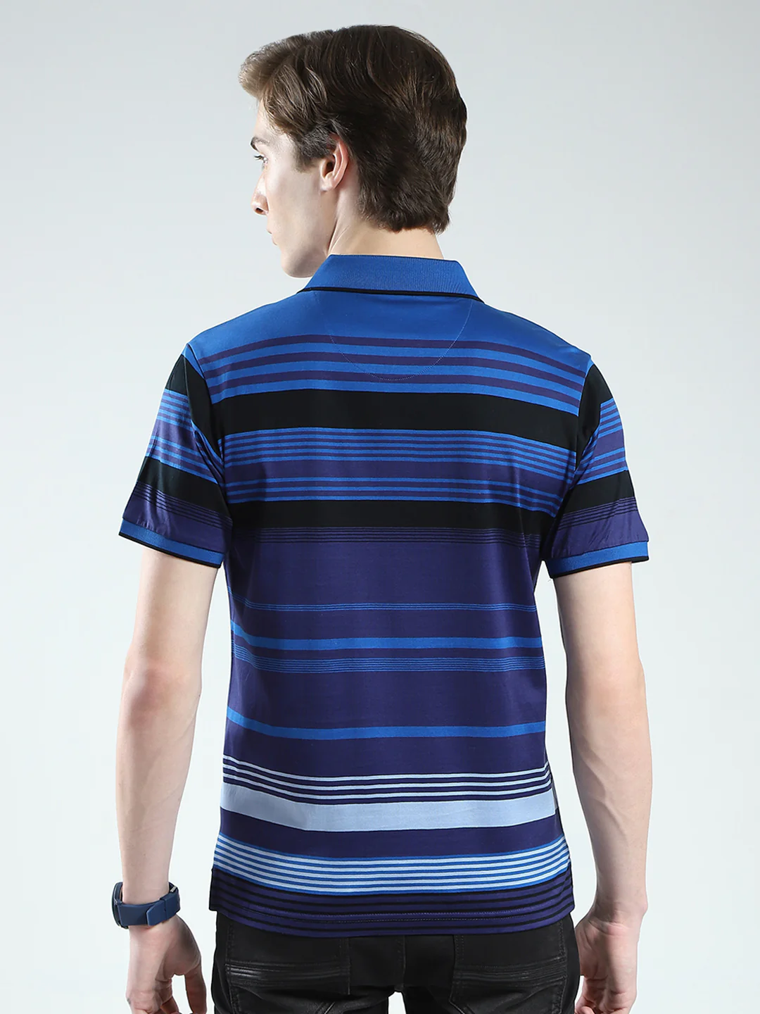 Luxuria Men Blue Stripe Collar Half Sleeve T-Shirt - Image 5