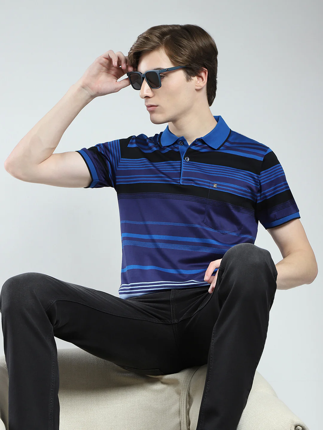 Luxuria Men Blue Stripe Collar Half Sleeve T-Shirt - Image 6