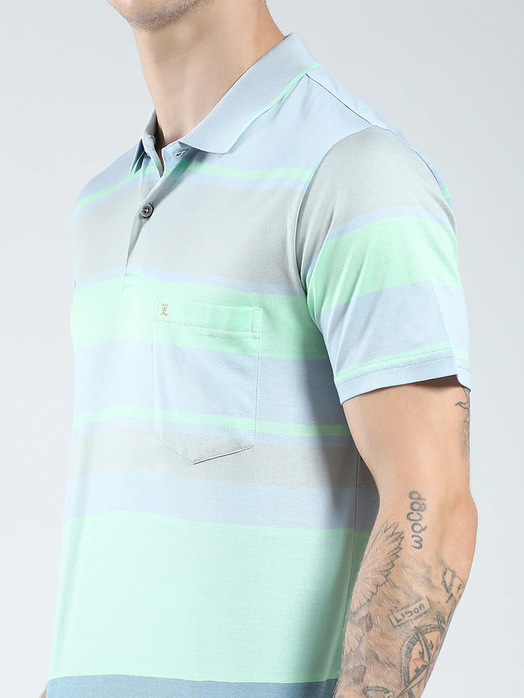 Luxuria Men Blue Stripe Collar Half Sleeve T-Shirt - Image 7
