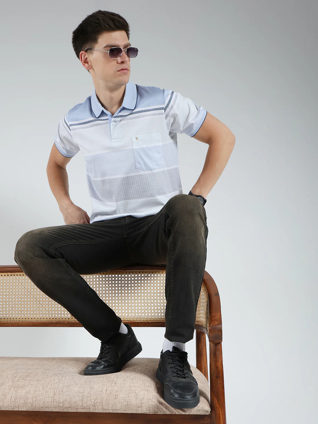 Luxuria Men Blue Stripe Collar Half Sleeve T-Shirt - Image 2