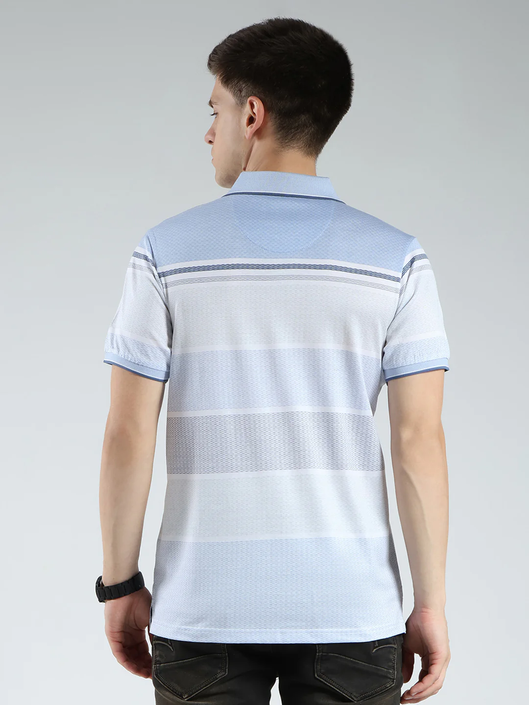 Luxuria Men Blue Stripe Collar Half Sleeve T-Shirt - Image 5