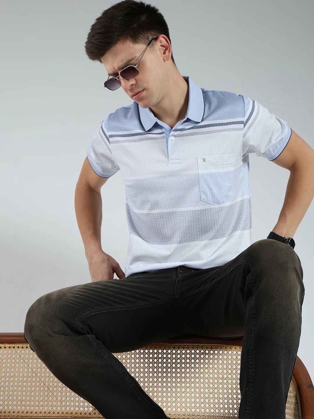 Luxuria Men Blue Stripe Collar Half Sleeve T-Shirt - Image 6