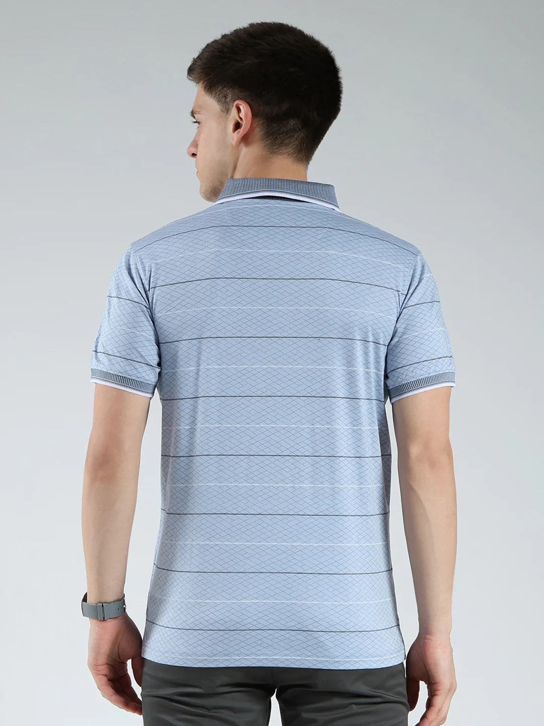Luxuria Men Blue Stripe Collar Half Sleeve T-Shirt - Image 5