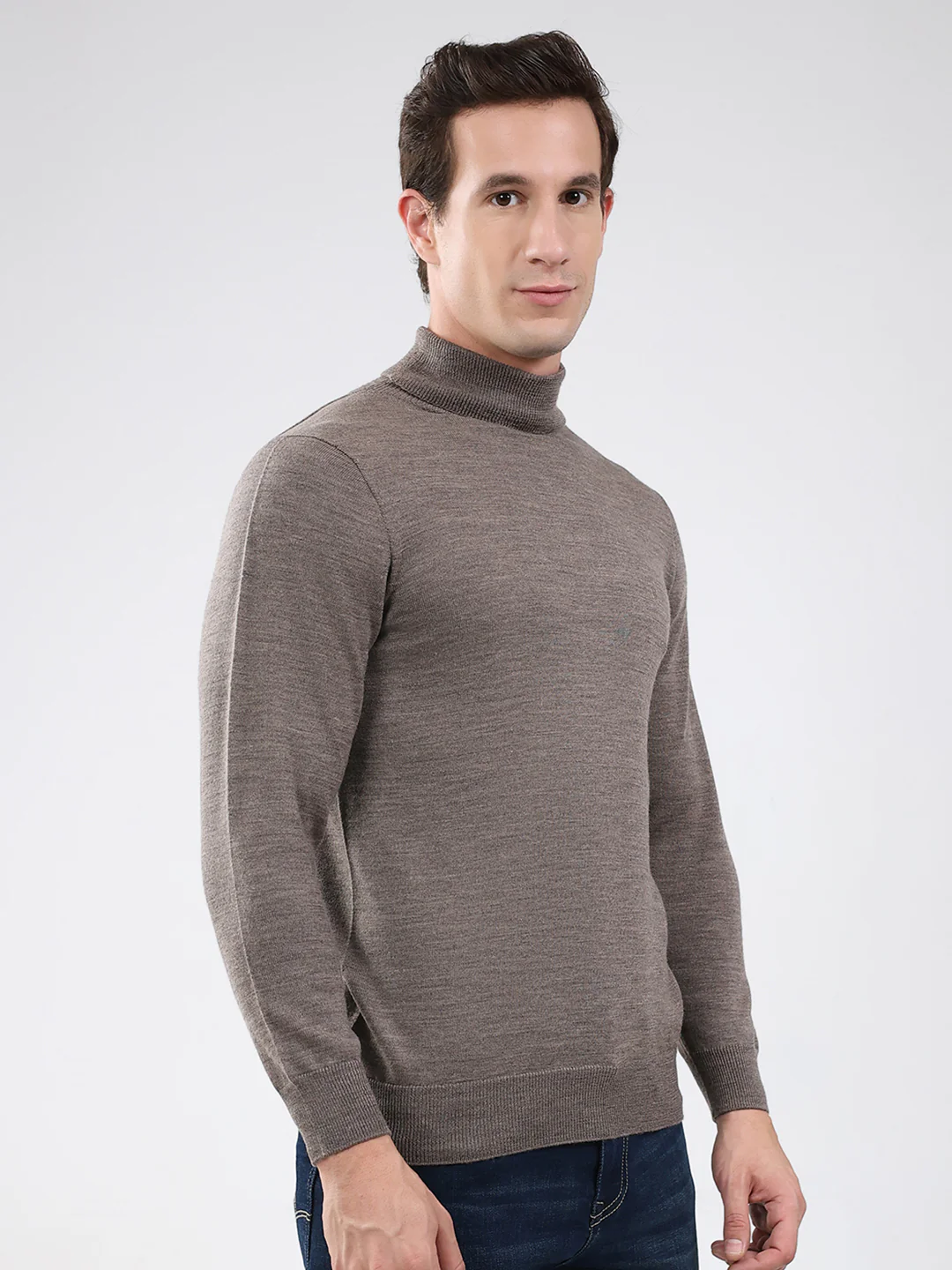 Luxuria Men Brown Solid High Neck Full Sleeve Pullover - Image 4