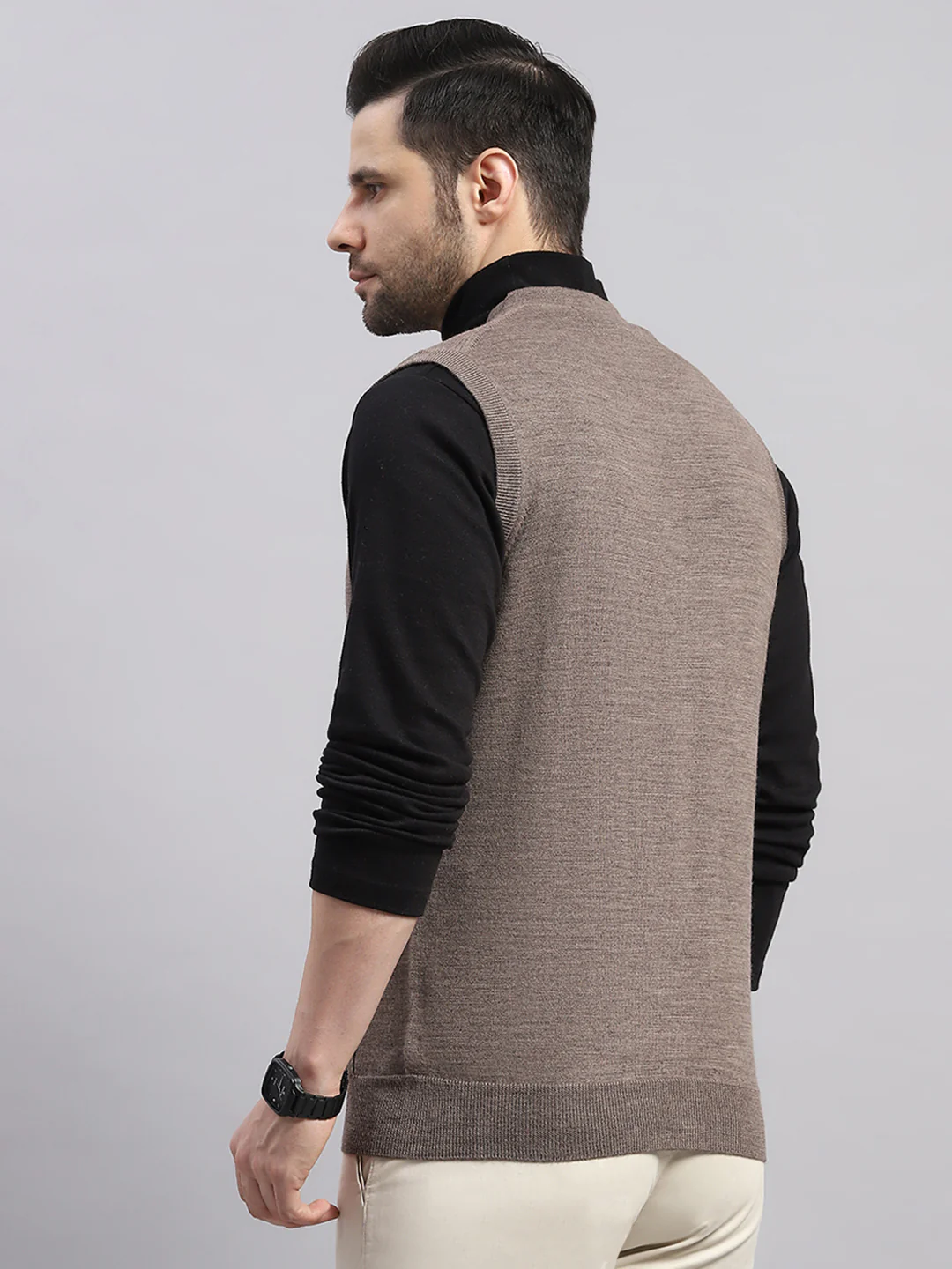 Luxuria Men Brown Solid V Neck Sleeveless Cardigan - Image 5