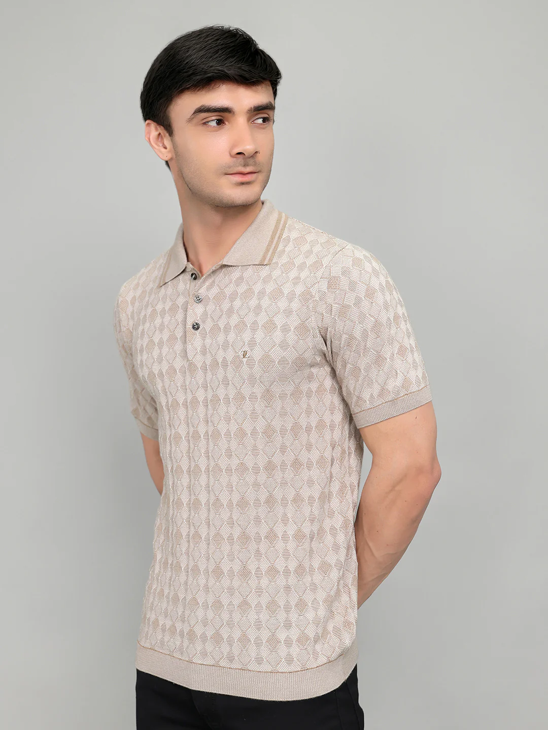 Luxuria Men Camel Brown Solid Collar Half Sleeve T-Shirt - Image 2