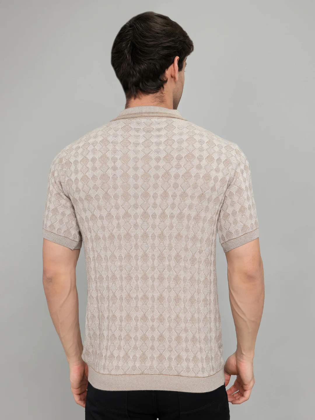 Luxuria Men Camel Brown Solid Collar Half Sleeve T-Shirt - Image 4