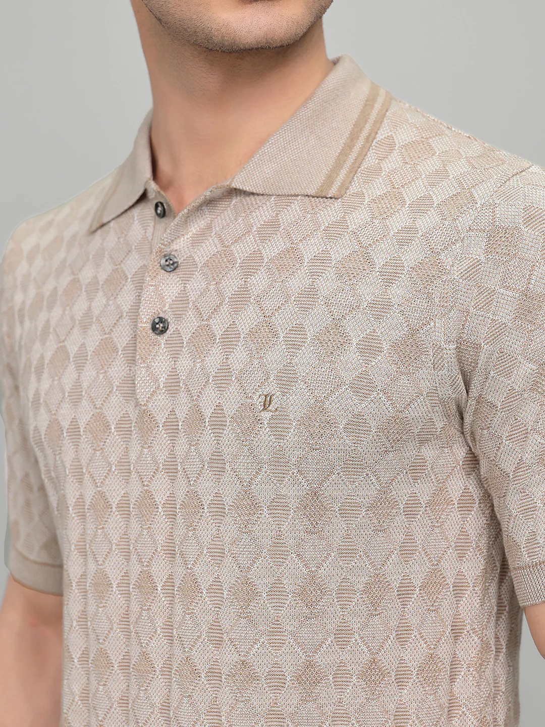 Luxuria Men Camel Brown Solid Collar Half Sleeve T-Shirt - Image 5