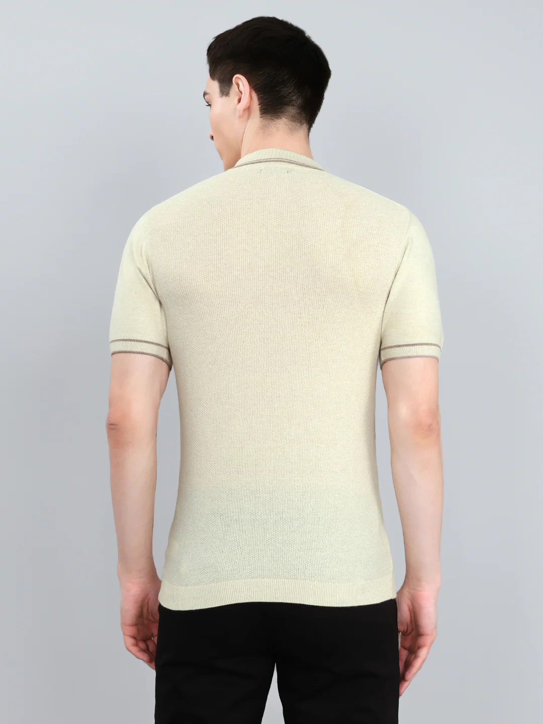 Luxuria Men Cream Self Design Collar Half Sleeve T-Shirt - Image 4