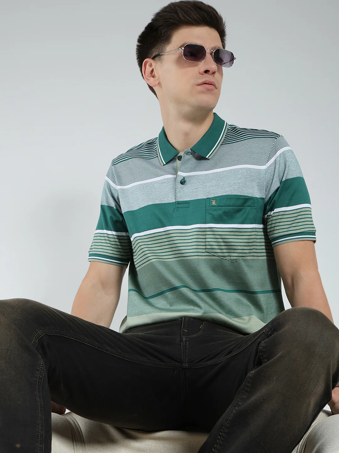 Luxuria Men Green Stripe Collar Half Sleeve T-Shirt - Image 6
