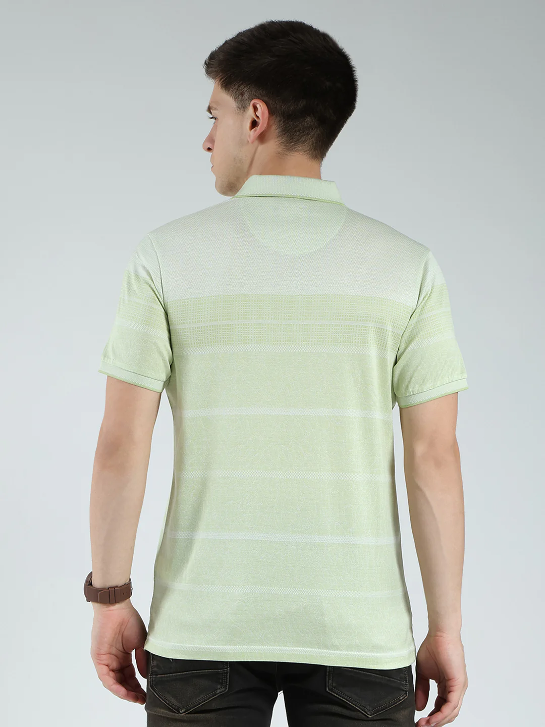 Luxuria Men Green Stripe Collar Half Sleeve T-Shirt - Image 5