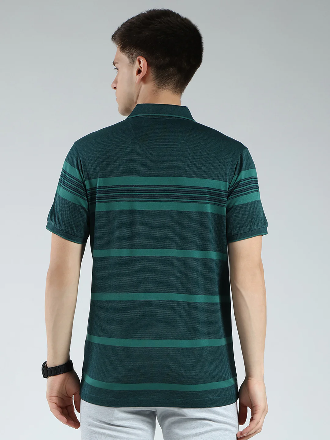 Luxuria Men Green Stripe Collar Half Sleeve T-Shirt - Image 5