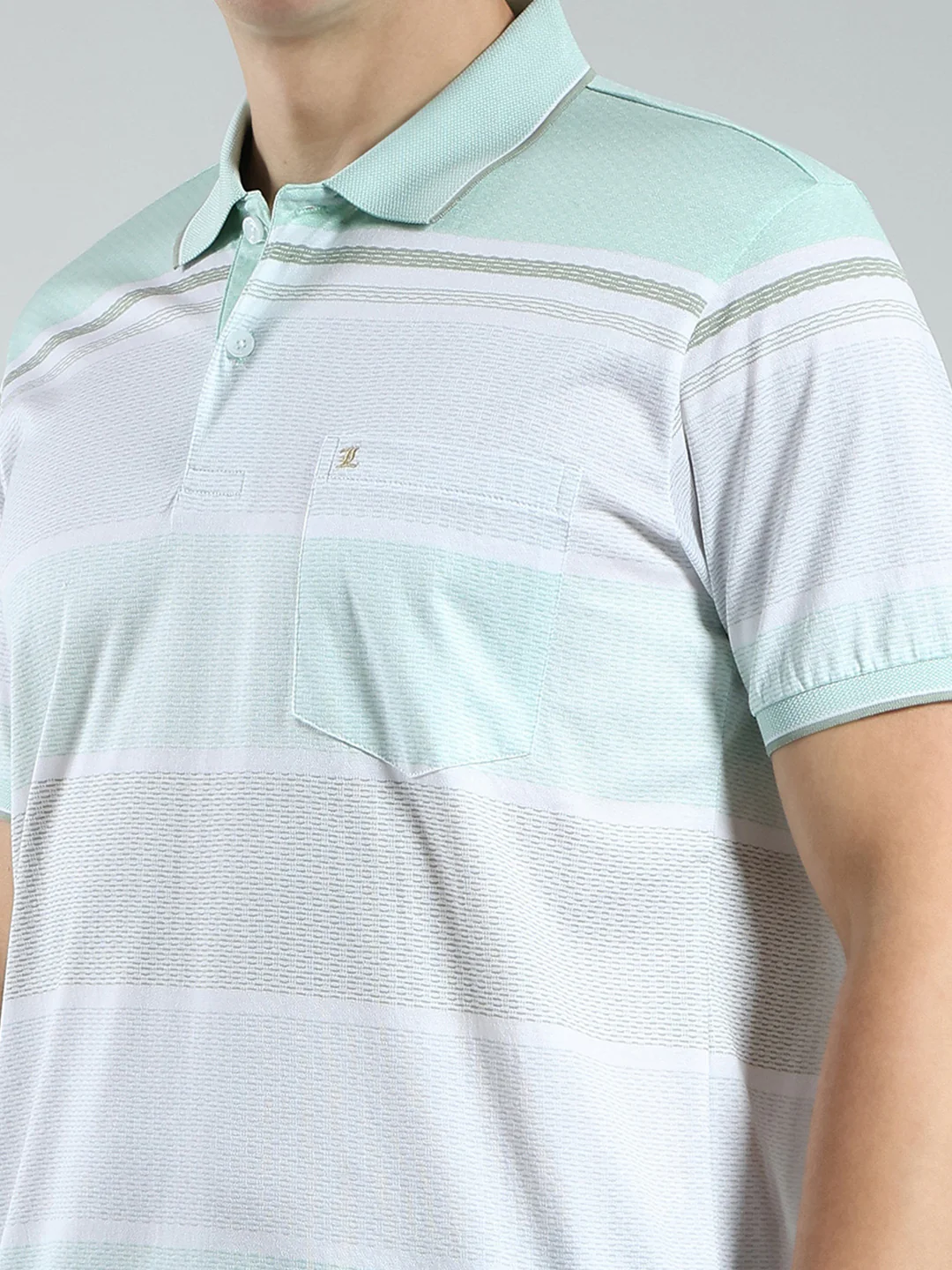 Luxuria Men Green Stripe Collar Half Sleeve T-Shirt - Image 6
