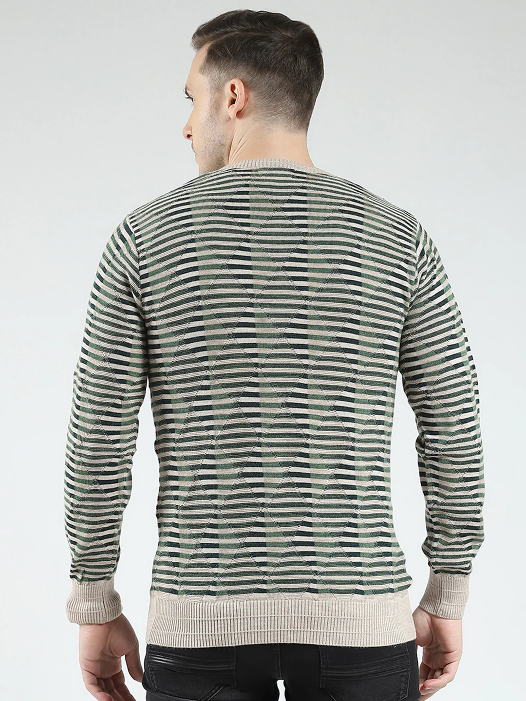 Luxuria Men Green Stripe V Neck Full Sleeve Pullover - Image 5